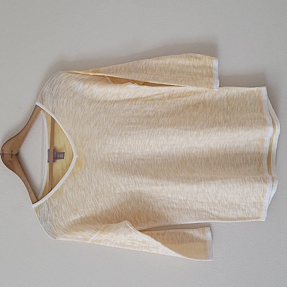 Chico's Yellow White Vneck Lightweight Burnout Sweater Size Small/4 - Picture 1 of 6